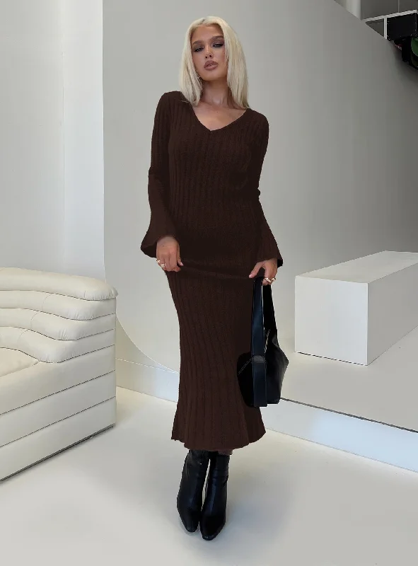  Women's Office OutfitLarne Long Sleeve Maxi Dress Chocolate