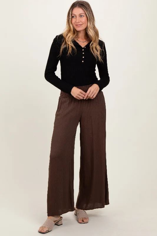  Women's Elegant ApparelBrown Wide Smock Waist Pants