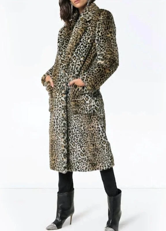  Women's Romantic OutfitWomens Faux Fur Leopard Long Coat with Pockets