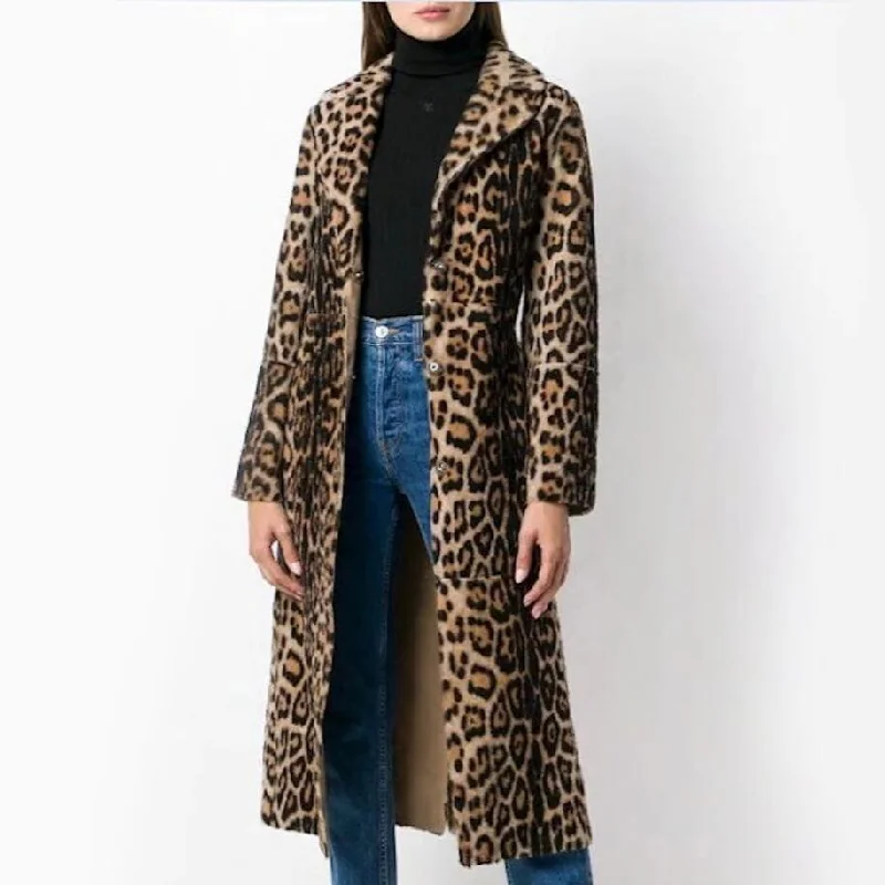  Women's Chic Outerwear OutfitWomens Faux Fur Leopard Coat with Waist Tie