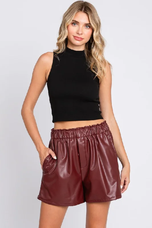  Women's Clothing For WorkBurgundy Faux Leather Shorts