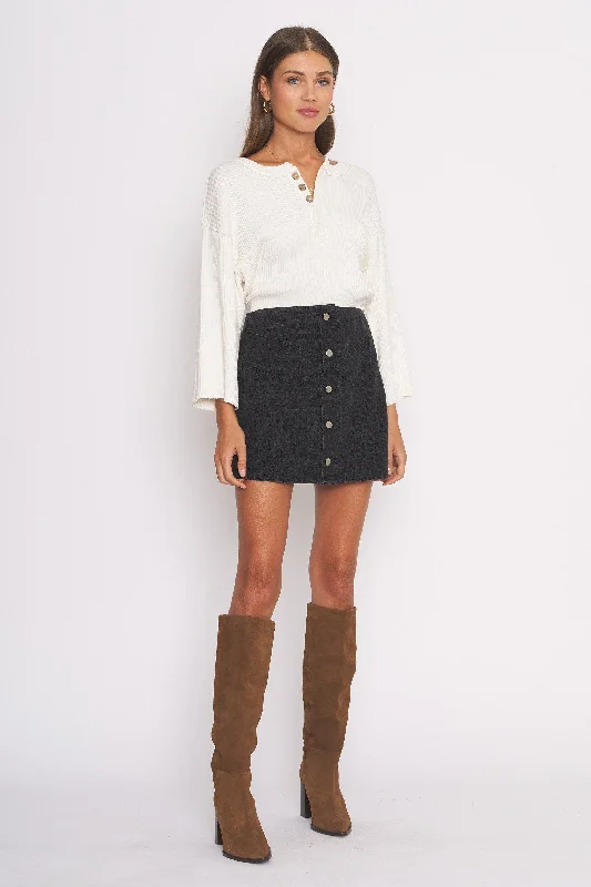  Women's ClothesBlack Denim Button Down Skirt