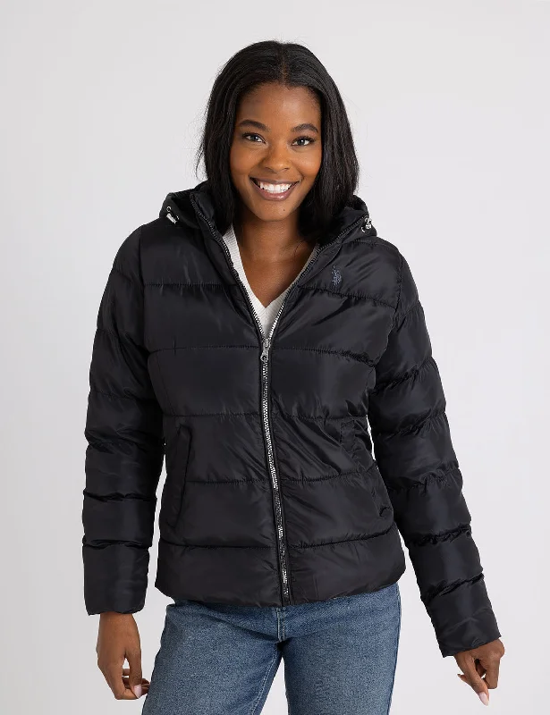  Women's Night-Out ClothesCOZY HOODED CONTRAST PUFFER JACKET