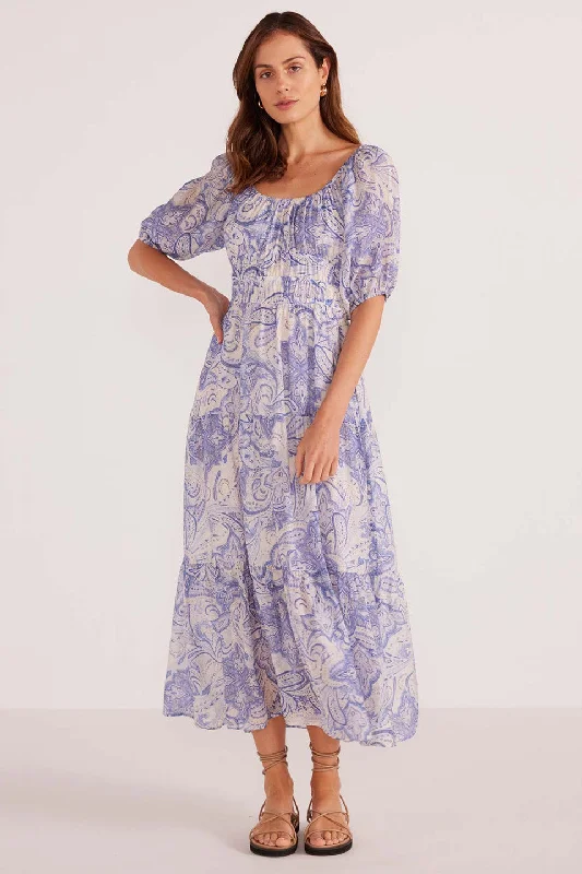  Women's Formal ClothesLola Blue Paisley Tiered Midi Dress