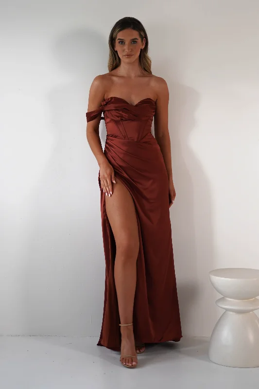  Flash Sale FeverNicolette Soft Satin Maxi Gown | Rust