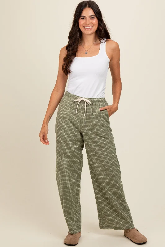  Affordable Women's OutfitOlive Drawstring Checker Plaid Pants