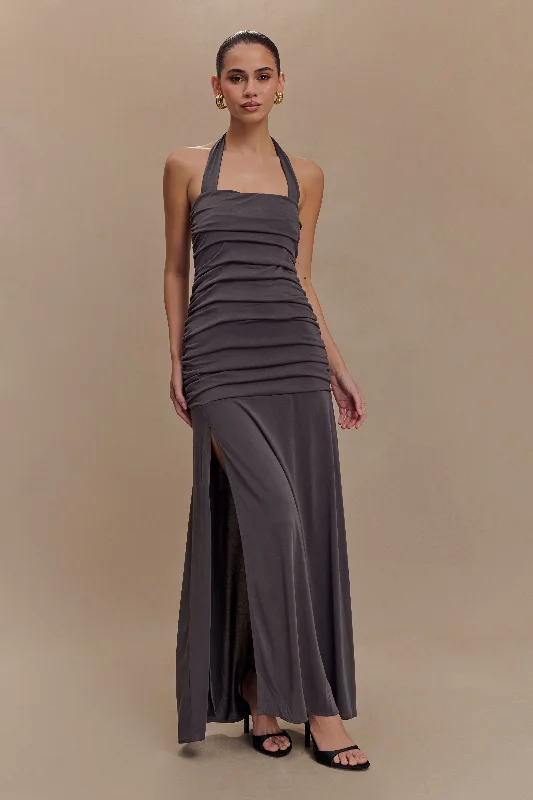  Women's Elegant Evening AttireBentley Peached Jersey Halter Maxi Dress - Charcoal