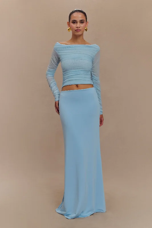  Vintage-Inspired Women's ApparelDarla Mesh And Slinky Off Shoulder Maxi Dress - Sky Blue