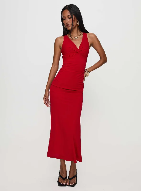  Don't Miss OutMesmerise Halter Maxi Dress Red