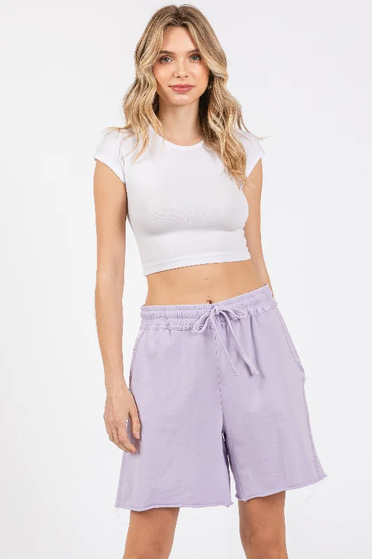  Women's Activewear OutfitLavender Raw Hem Drawstring Shorts