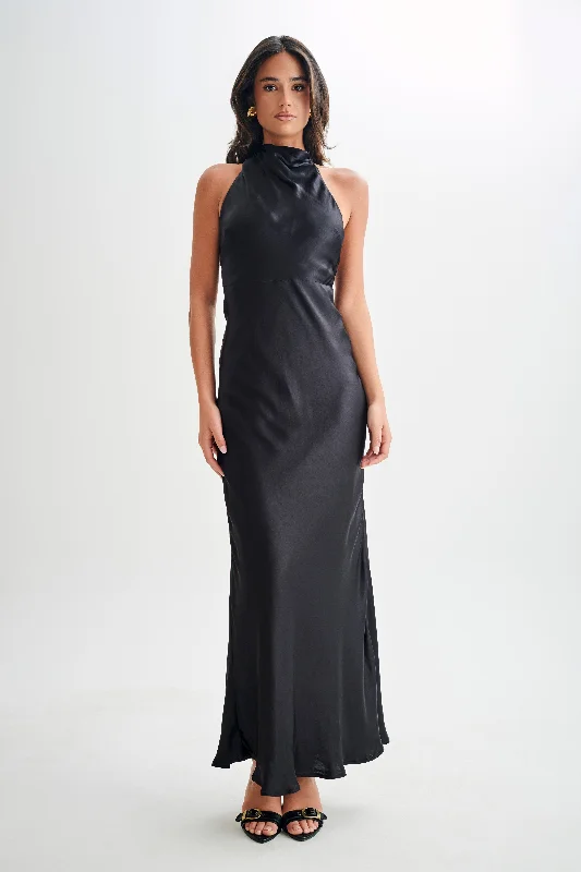  Trendy Fashion SaleEsther Iridescent Satin Cowl Maxi Dress - Black