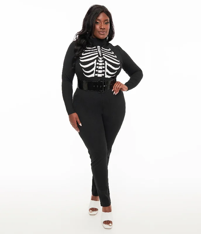  Sale Event, Prices RockSmak Parlour Plus Size 1960s Black & White Skeleton Glow in the Dark Jumpsuit