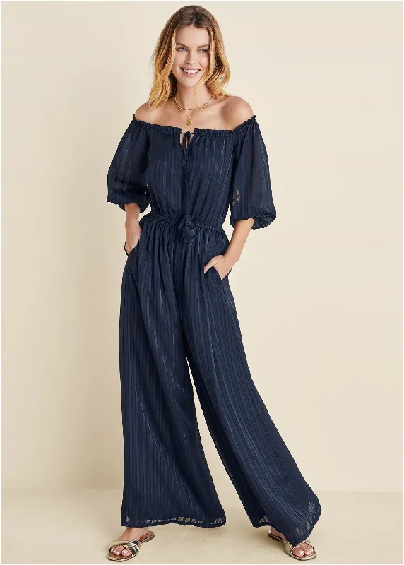  Fashionable Women's Casual ApparelOff-The-Shoulder Jumpsuit - Navy