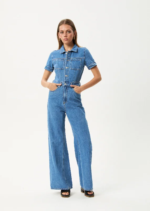  Fresh Fashion DiscountsAFENDS Womens Miami - Denim Flared Leg Jumpsuit - Worn Blue