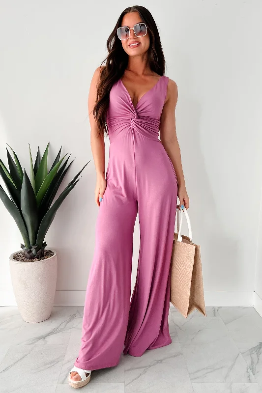  Women's Evening Wear OutfitItalian Summers Sleeveless Twist-Knot Jumpsuit (Deep Mauve)