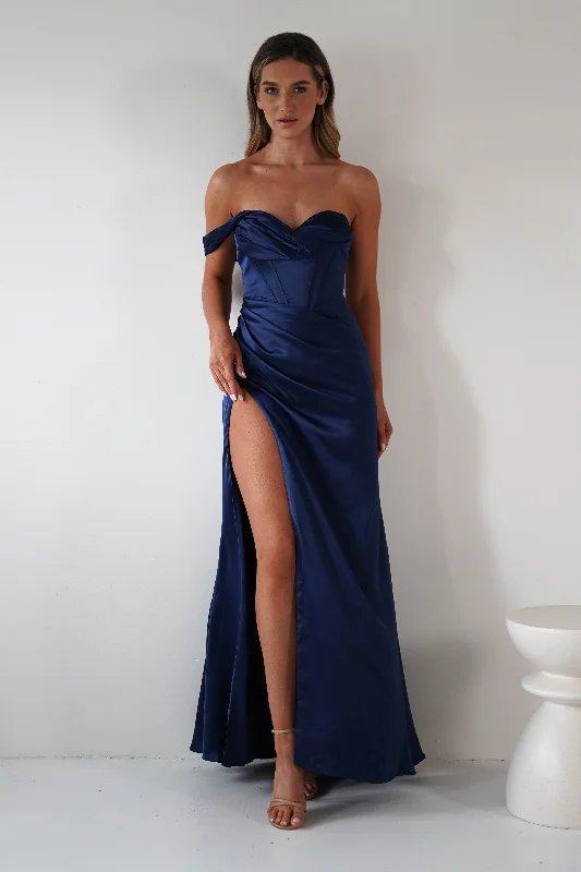  New Season Fashion Preview SaleNicolette Soft Satin Maxi Gown | Navy