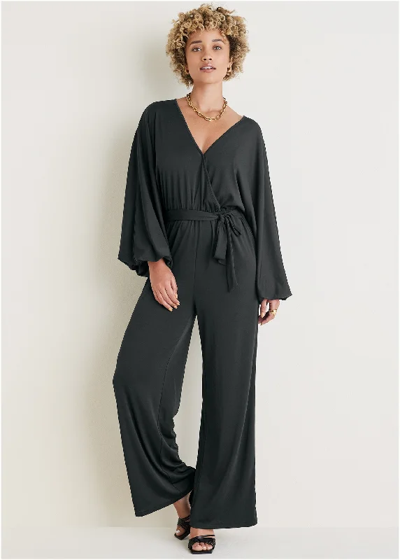  Sustainable Women's ClothesVolume Sleeve Detail Jumpsuit - Black