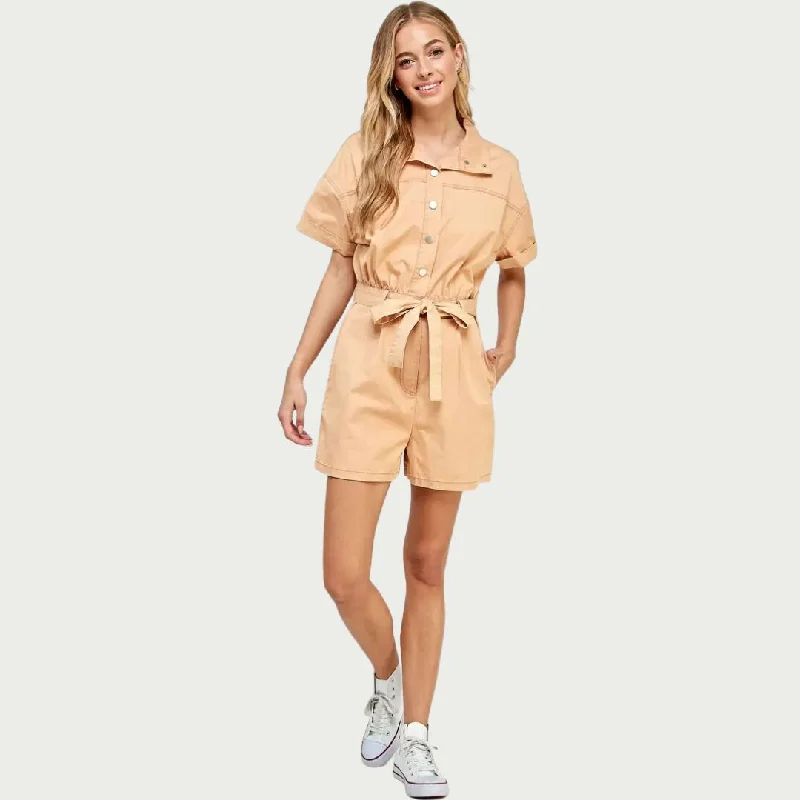  Women's Plus-Size Casual OutfitButton Down Romper (Peach)