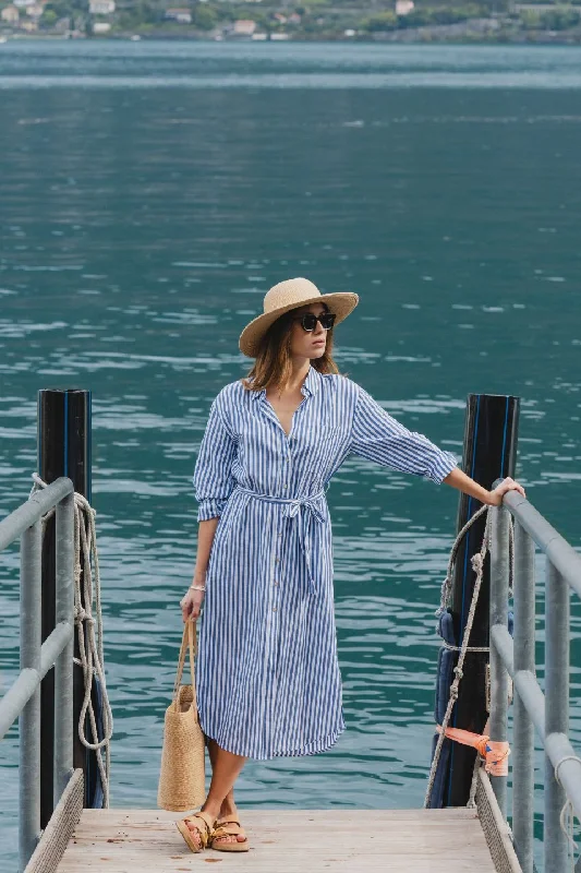  Special Offers, Don't MissForward Blue Stripe Cotton Midi Shirt Dress