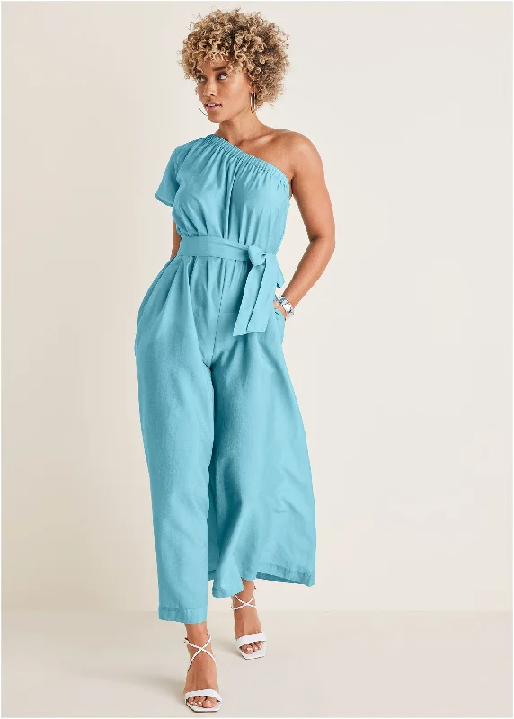  Women's Formal ClothesOne Shoulder Jumpsuit - Blue