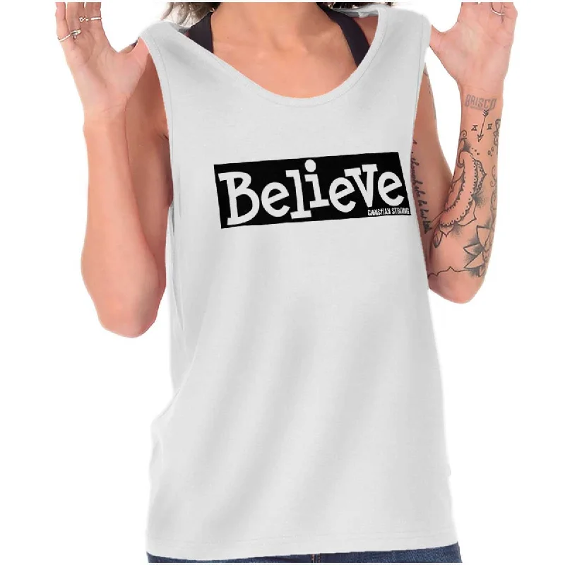  Women's Trendy Activewear ApparelBelieve Christian Strong Tank Top