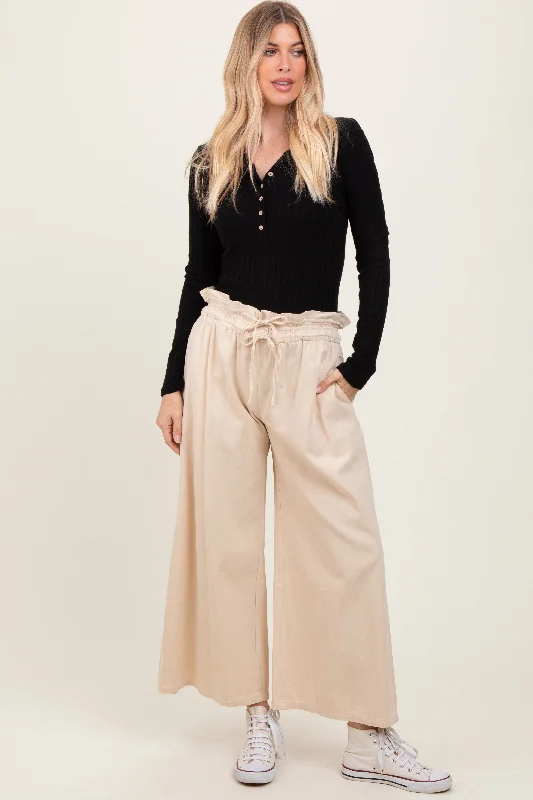  Affordable Women's GarmentsCream Flowy Cropped Pant