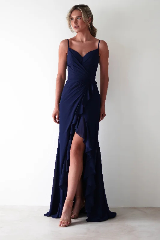  Stay Ahead In StyleKendra Ruffle Chiffon Maxi Dress | Navy