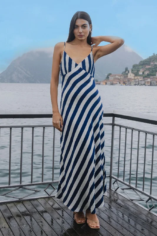  Ride The Style WaveOtherworldly Navy Stripe Bias Slip Midi Dress