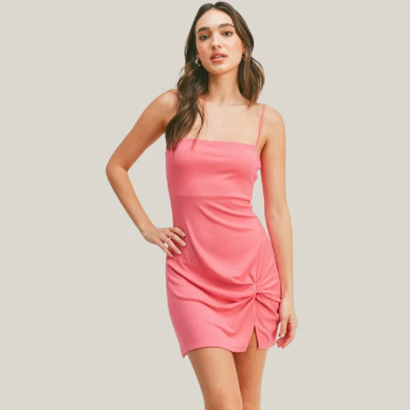  Women's Cozy Outfit For LoungingTwist Front Knit Midi Dress (Pink)