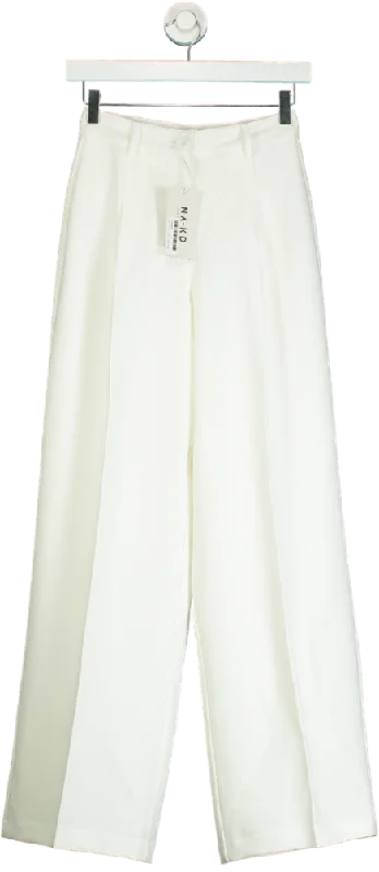  Spring OfferNA-KD White Pleat Detail Loose High Waist Pants UK 4