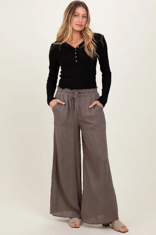  Stylish Women's ApparelMocha Ruffled Drawstring Waist Wide Leg Pants