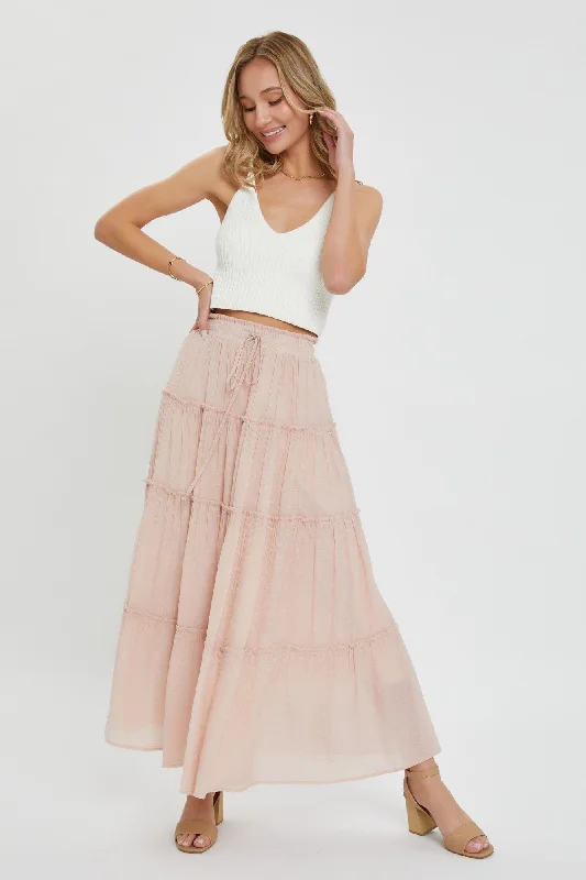  Women's Casual GarmentsNude Blush Tiered Maxi Skirt