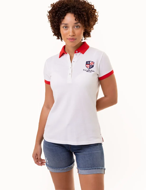  Women's Plus-Size GarmentsSHORT SLEEVE CREST PATCH POLO SHIRT