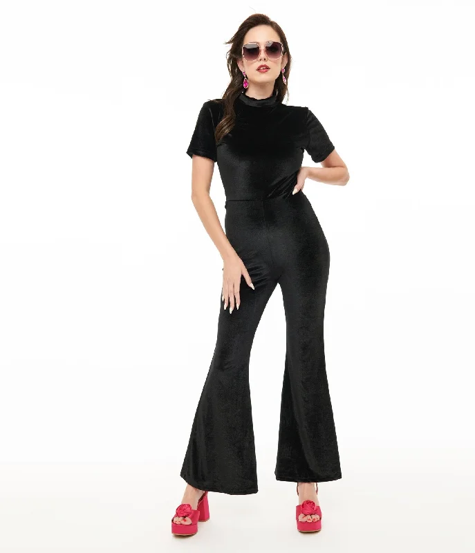  Women's Transitional AttireMiracle Eye Black Velvet Bell Bottom Jagger Jumpsuit