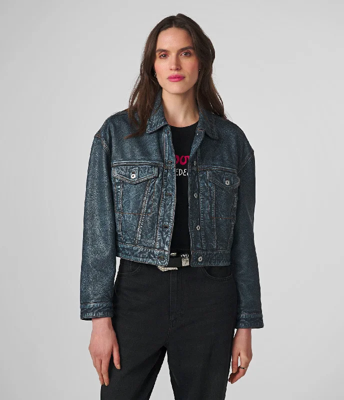  Big DiscountsSloane Cropped Denim Leather Jacket