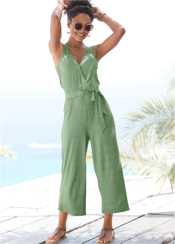  Casual Clothes For WomenWrap Jumpsuit - Green