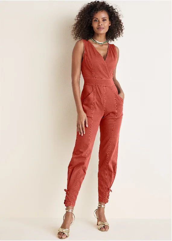  Comfortable Women's ClothesTwill Utility Jumpsuit - Burnt Orange