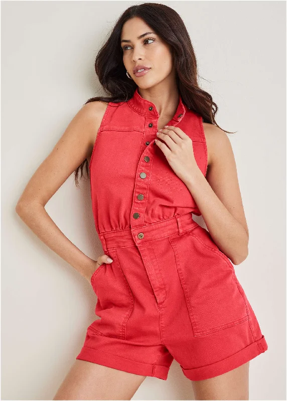  Women's Night-Out ClothesTwill Utility Romper - Scarlet