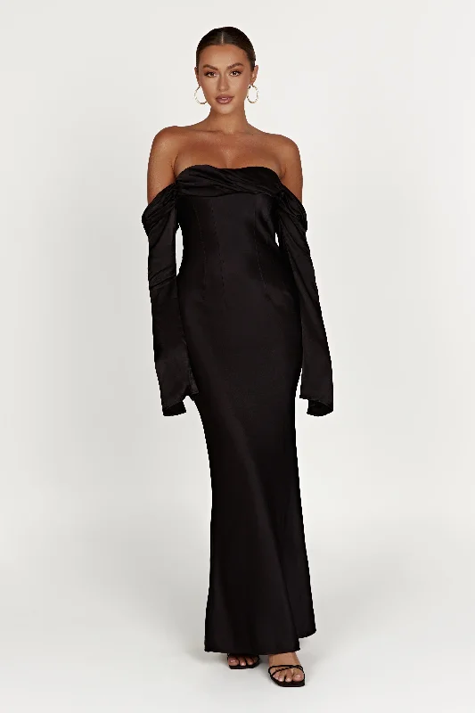  Ends SoonGiselle Off Shoulder Cowl Neck Maxi Dress - Black