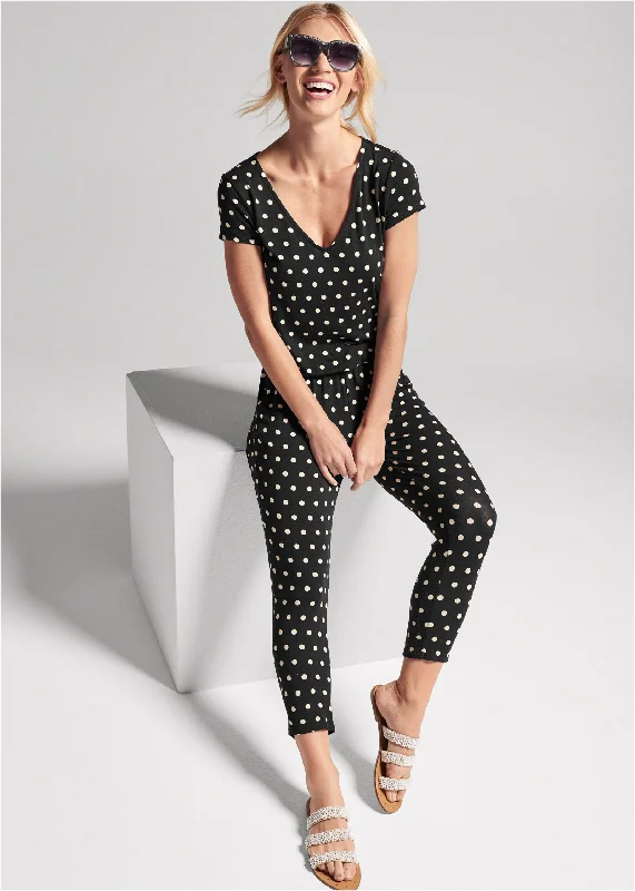  Comfortable Women's ApparelPolka Dot Jumpsuit - Black & White