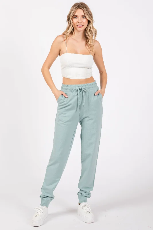  Women's Resort ApparelMint Green Basic Drawstring Sweatpants