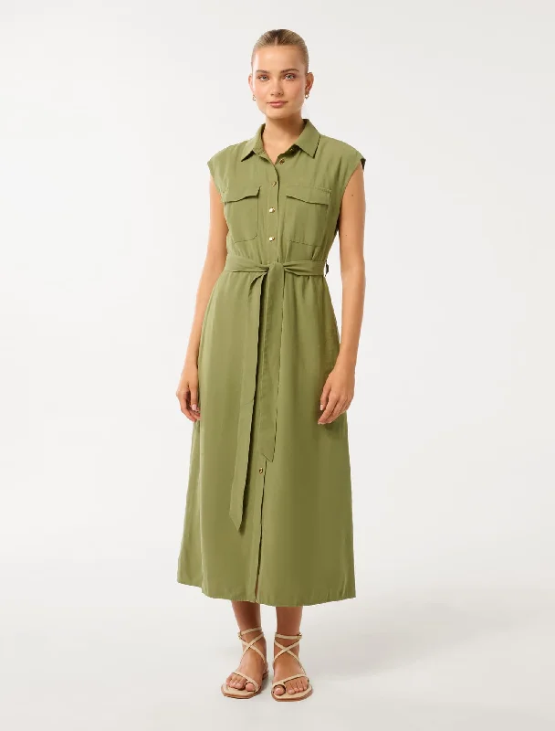  Shop SalesMikayla Tie Belt Button Up Midi Dress