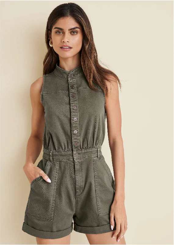  Women's Holiday ClothesTwill Utility Romper - Olive