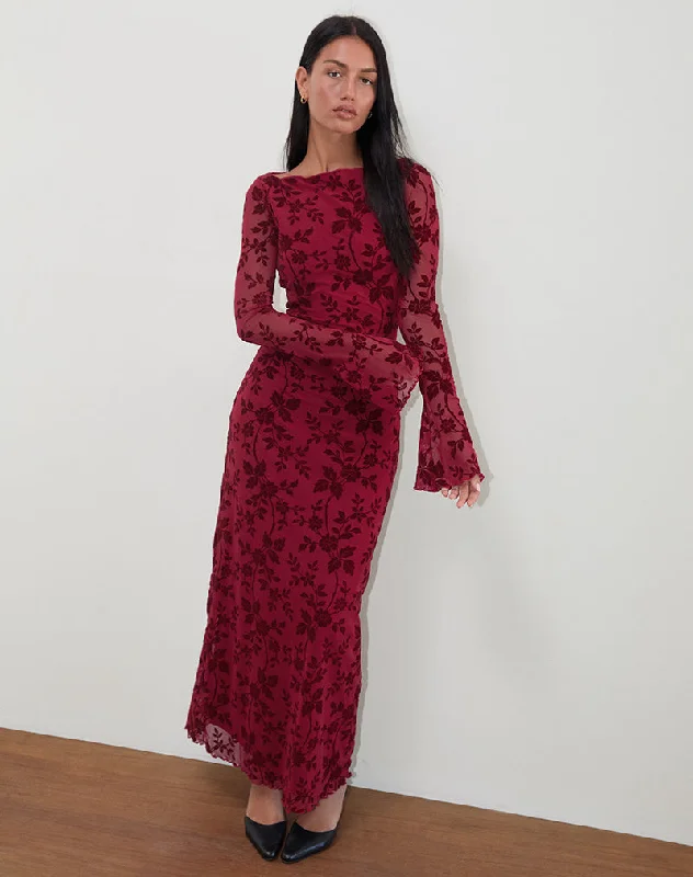  Women's Tops And ClothingSlokya Long Sleeve Maxi Dress in Vine Floral Flock Cherry