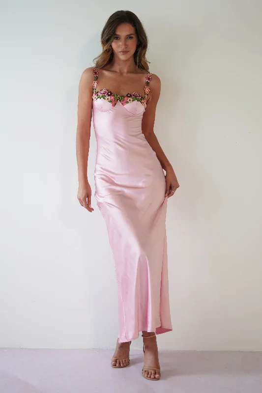  Women's Floral Print OutfitKlabelle Soft Satin Maxi Dress | Pink