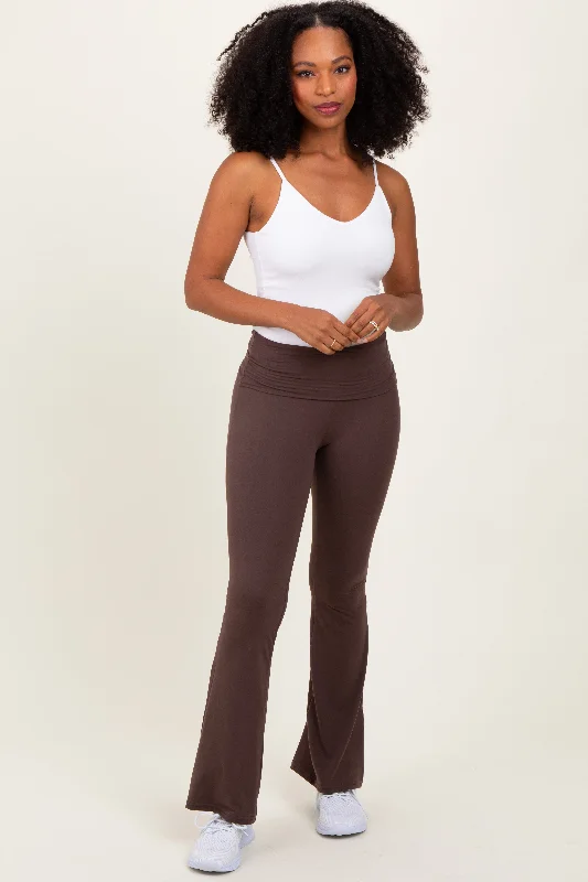  Chic & Cozy CollectionBrown Fold Over Waistband Flared Pants