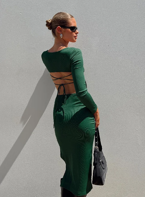  Women's Activewear ApparelEsplin Long Sleeve Midi Dress Green