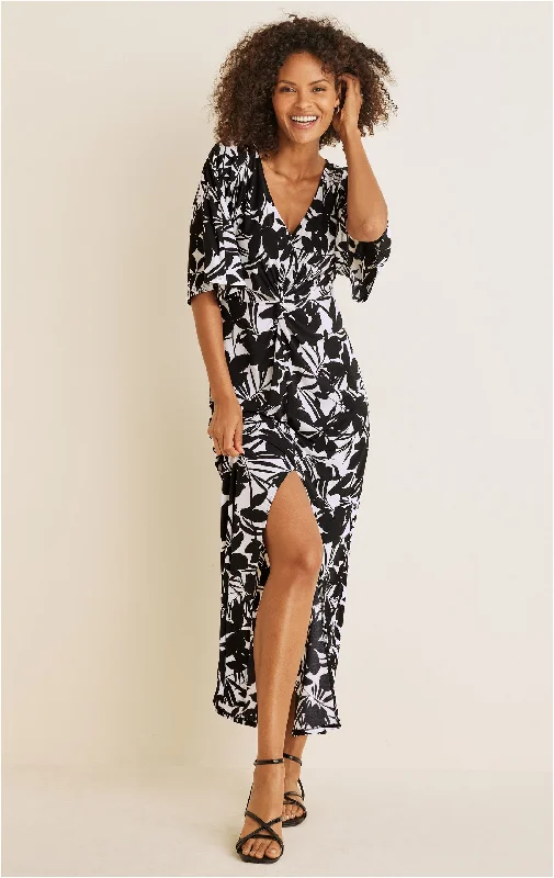  Women's Comfy Attire For LoungingTwist Front Maxi Dress - Exotic Shadow Floral