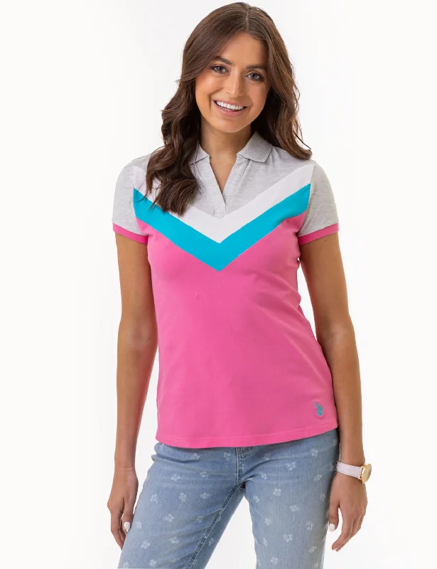  Women's Evening ApparelOPEN PLACKET CHEVRON POLO SHIRT