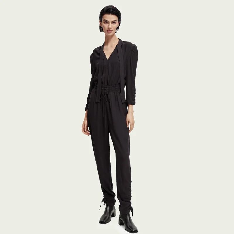  Women's High-Fashion OutfitJumpsuit with Gathered Details (Black)